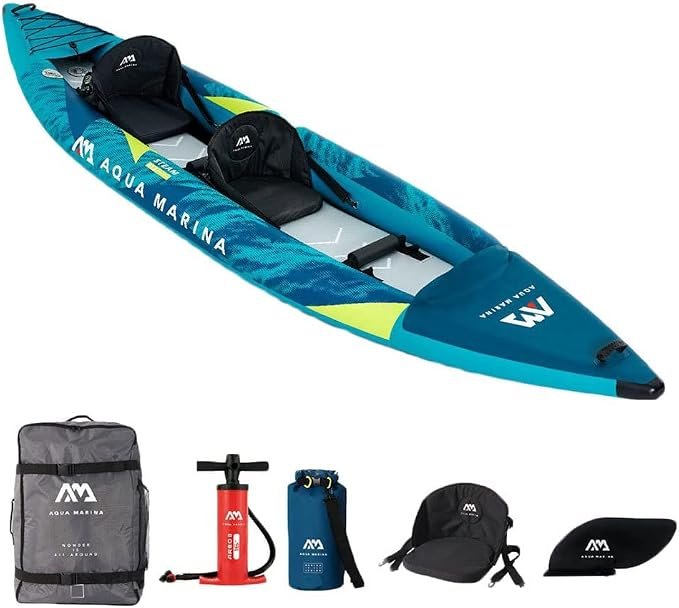 Kayak gonflable Aqua Marina Steam 412 avec sac de transport, pompe, sac étanche, siège et aileron